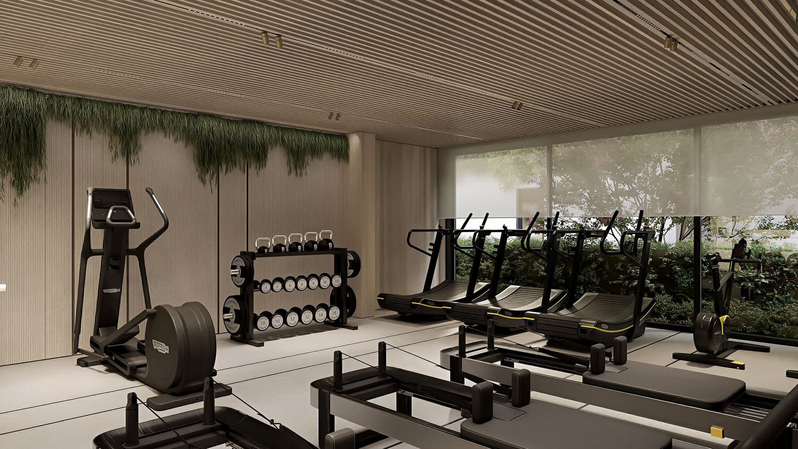 Modern gym with Technogym equipment in a residential complex, Kumbor, Montenegro.
