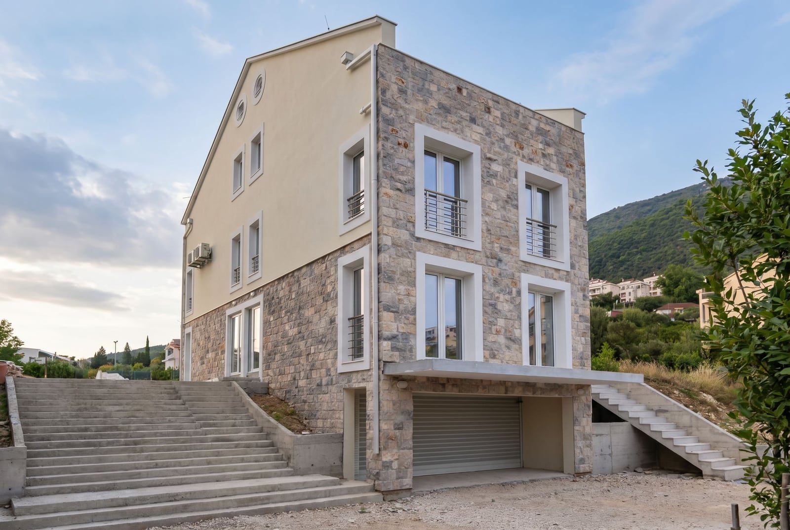 Three-story house with natural stone finish and a garage in Đenovići, Herceg Novi, Montenegro.