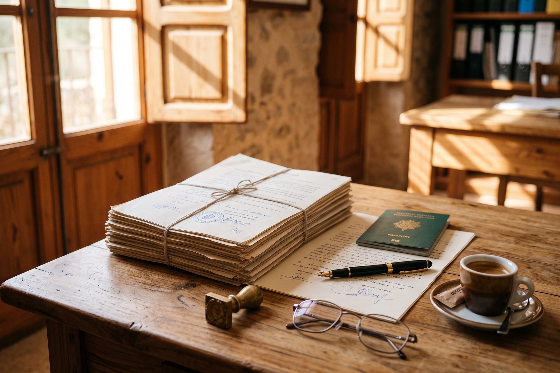Documents for applying for a residence permit in Montenegro on a notary’s desk